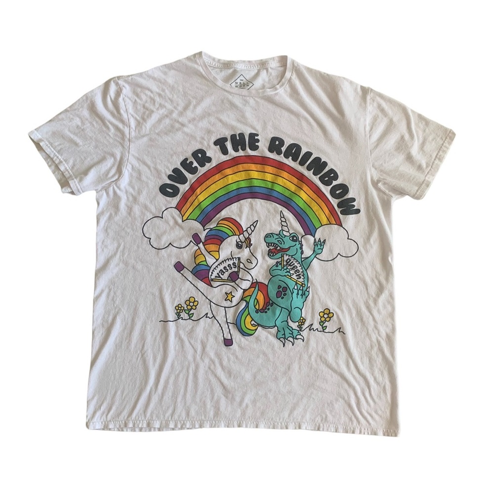 Over the Rainbow Unicorn Dinosaur LGBTQ T-Shirt - Size 1XB